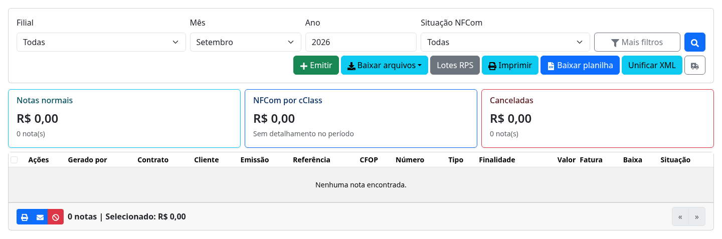 Tela Notas fiscais